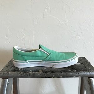 Blue/green slip on vans